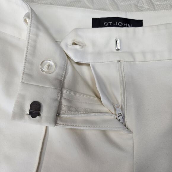 St John Jennifer Pants Womens 4 Straight Leg Cropped Ivory Designer USA Luxury - Picture 5 of 10